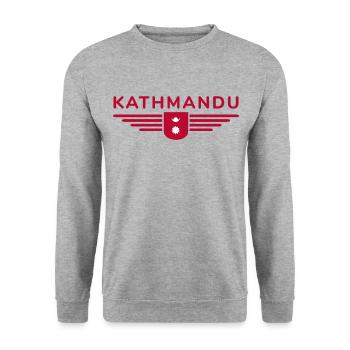Kathmandu Design – Nepals Herz - Unisex Pullover - Weißgrau meliert - Vorne - Alina (178cm) & Michal (187cm)