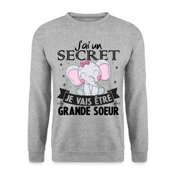 J'ai un secret je vais être grande soeur - Sweat-shirt Unisexe - gris chiné - Devant - Alina (178cm) & Michal (187cm)