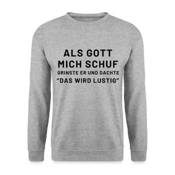 Als Gott mich Schuf Design, Lustig - Unisex Pullover - Weißgrau meliert - Vorne - Alina (178cm) & Michal (187cm)
