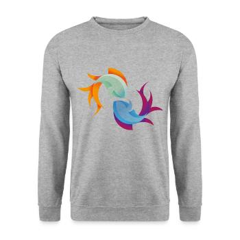 Poissons poissons signe du zodiaque cadeau pêche océan - Sweat-shirt Unisexe - gris chiné - Devant - Alina (178cm) & Michal (187cm)