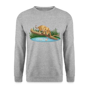 Leopard hunts in the water - Unisex Sweatshirt - salt & pepper - Front - Alina (178cm) & Michal (187cm)
