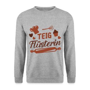 Teig Flüsterin Bäckerin Kuchen Spruch - Unisex Pullover - Weißgrau meliert - Vorne - Alina (178cm) & Michal (187cm)