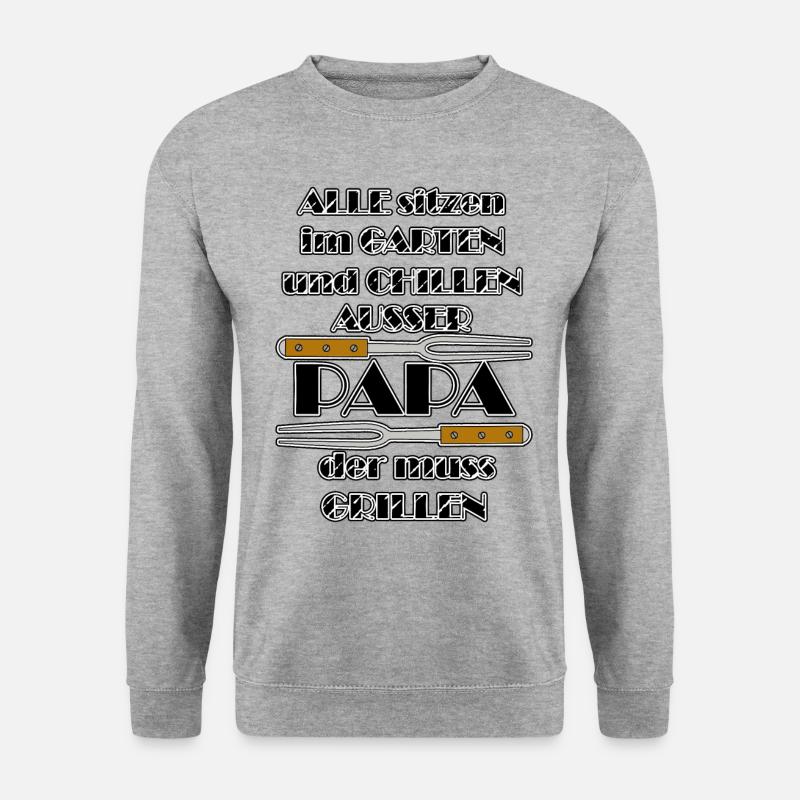 Lustiger Grill-Spruch - Papa Chillen Grillen - Unisex Pullover - Weißgrau meliert