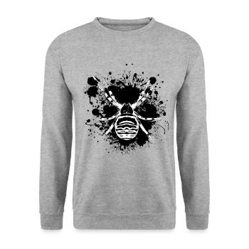 Spinne Gefahr - Spinnennetz - Unisex Pullover - Weißgrau meliert - Vorne - Alina (178cm) & Michal (187cm)