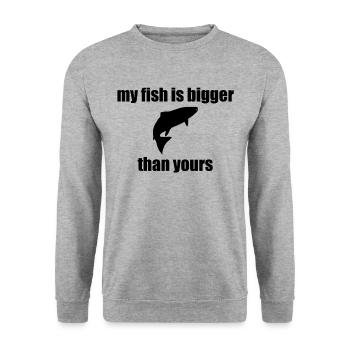 fishing fisher fish size joke humour competition - Unisex Pullover - Weißgrau meliert - Vorne - Alina (178cm) & Michal (187cm)