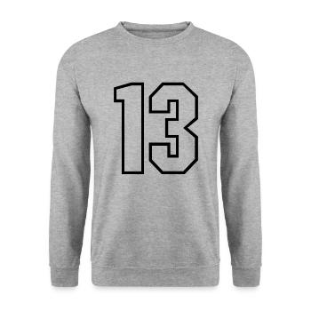 13 years jersey number 13 t-shirt sports jersey 13 - Unisex Sweatshirt - salt & pepper - Front - Alina (178cm) & Michal (187cm)