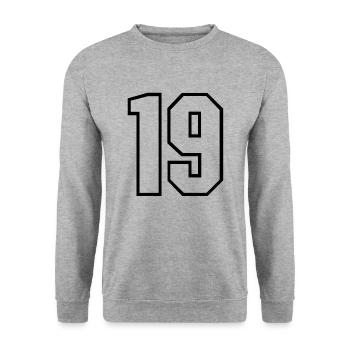 19 years jersey number 19 t-shirt sports jersey 19 - Unisex Sweatshirt - salt & pepper - Front - Alina (178cm) & Michal (187cm)