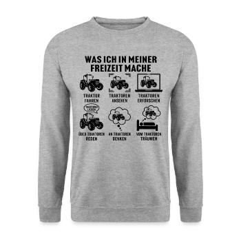traktor fahren geschenk für landwirt - Unisex Pullover - Weißgrau meliert - Vorne - Alina (178cm) & Michal (187cm)