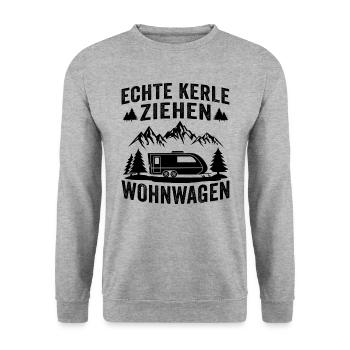 echte kerle ziehen wohnwagen - Unisex Pullover - Weißgrau meliert - Vorne - Alina (178cm) & Michal (187cm)