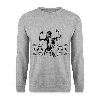 Frau Bodybuilderin Silhouette - Unisex Pullover - Weißgrau meliert - Vorne - Alina (178cm) & Michal (187cm)