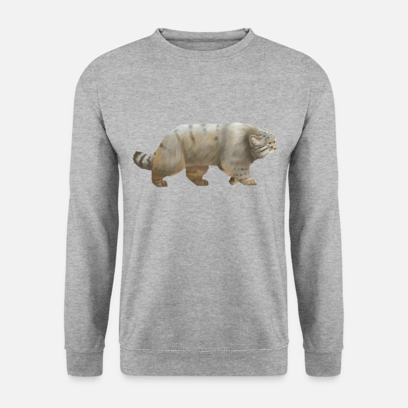 Cooler Manul - die wilde Katze - Unisex Pullover - Weißgrau meliert