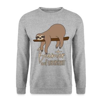 Faultier Beamter auf Lebenszeit - Unisex Pullover - Weißgrau meliert - Vorne - Alina (178cm) & Michal (187cm)