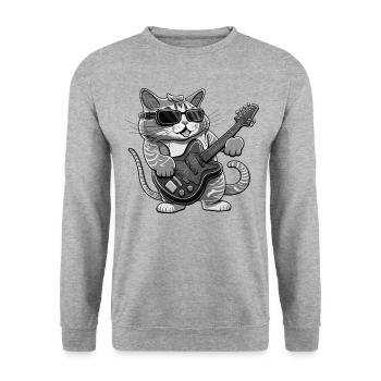 Funny Cat playing Guitar Katze spielt Gitarre - Unisex Sweatshirt - salt & pepper - Front - Alina (178cm) & Michal (187cm)