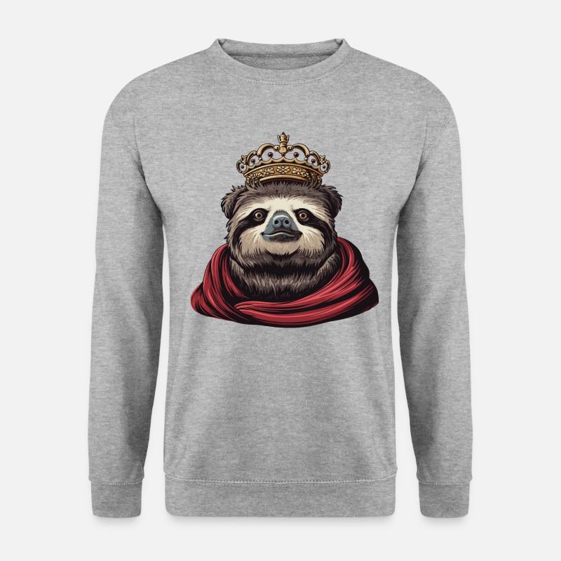Cooler Faultier König - Unisex Pullover - Weißgrau meliert
