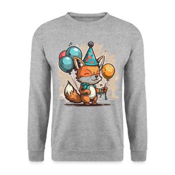 Célébration ludique : renard avec des ballons - Sweat-shirt Unisexe - gris chiné - Devant - Alina (178cm) & Michal (187cm)