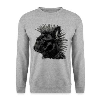 Punk Rock Bouledogue Français - Sweat-shirt Unisexe - gris chiné - Devant - Alina (178cm) & Michal (187cm)