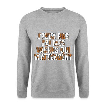 J’peux pas j’ai mes vaches qui m’attendent - Sweat-shirt Unisexe - gris chiné - Devant - Alina (178cm) & Michal (187cm)