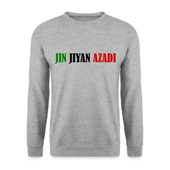 jin jiyan azadi women life freedom - Sweat-shirt Unisexe - gris chiné - Devant - Alina (178cm) & Michal (187cm)