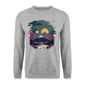 Japanischer Sonnenuntergang - Unisex Pullover - Weißgrau meliert - Vorne - Alina (178cm) & Michal (187cm)