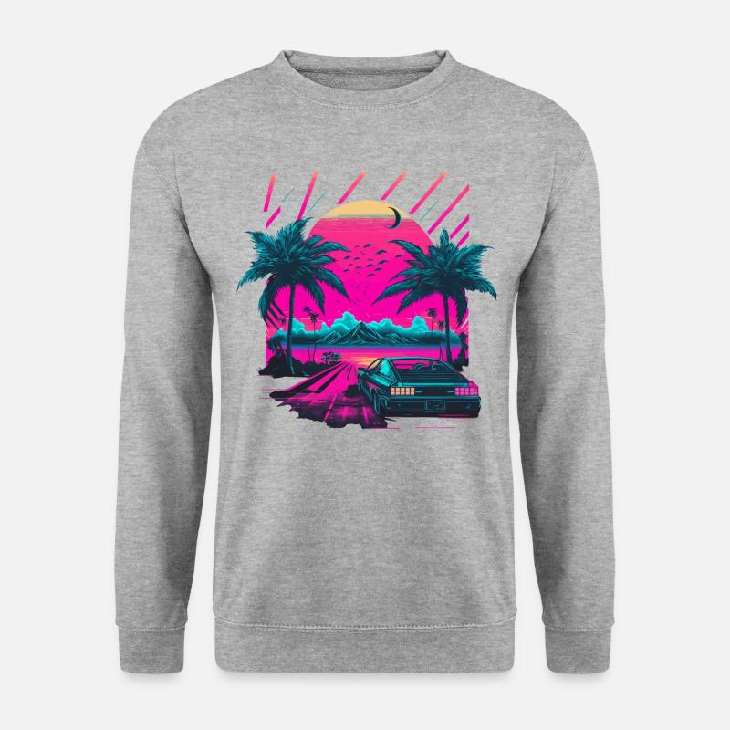 Synthwave Palm Beach - Sweat-shirt Unisexe - gris chiné