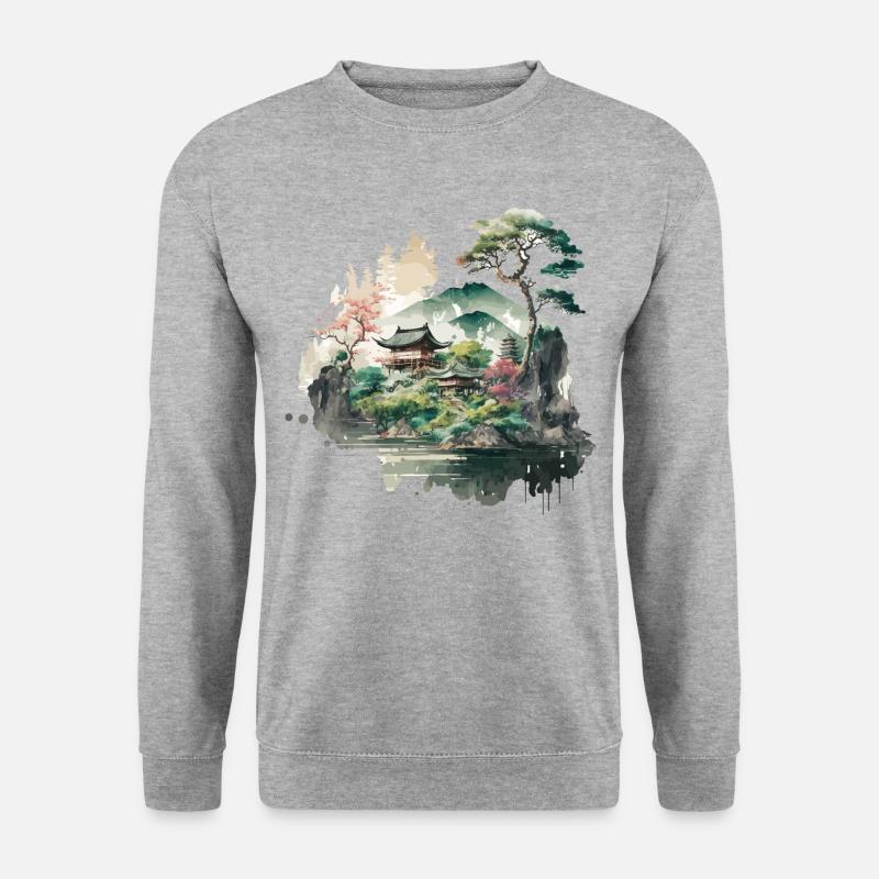Japan Illustration - Unisex Pullover - Weißgrau meliert