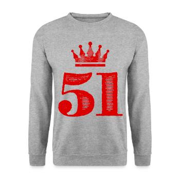 51 Zahl Krone - Unisex Pullover - Weißgrau meliert - Vorne - Alina (178cm) & Michal (187cm)