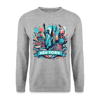 NYC, NEW YORK CITY, STATUE OF LIBERTY, MANHATTAN - Unisex Sweatshirt - salt & pepper - Front - Alina (178cm) & Michal (187cm)