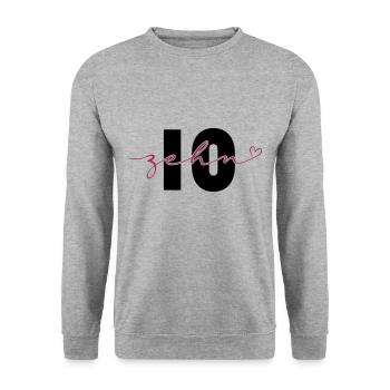 10 ans dix numéro de calligraphie 10e anniversaire - Sweat-shirt Unisexe - gris chiné - Devant - Alina (178cm) & Michal (187cm)