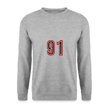 91 Zahl Jahre Trikot - Unisex Pullover - Weißgrau meliert - Vorne - Alina (178cm) & Michal (187cm)