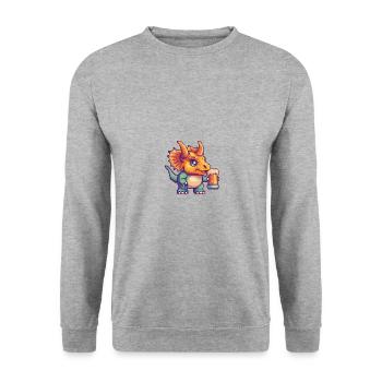 Dinosaurier triceratops Bier Pixel - Unisex Pullover - Weißgrau meliert - Vorne - Alina (178cm) & Michal (187cm)