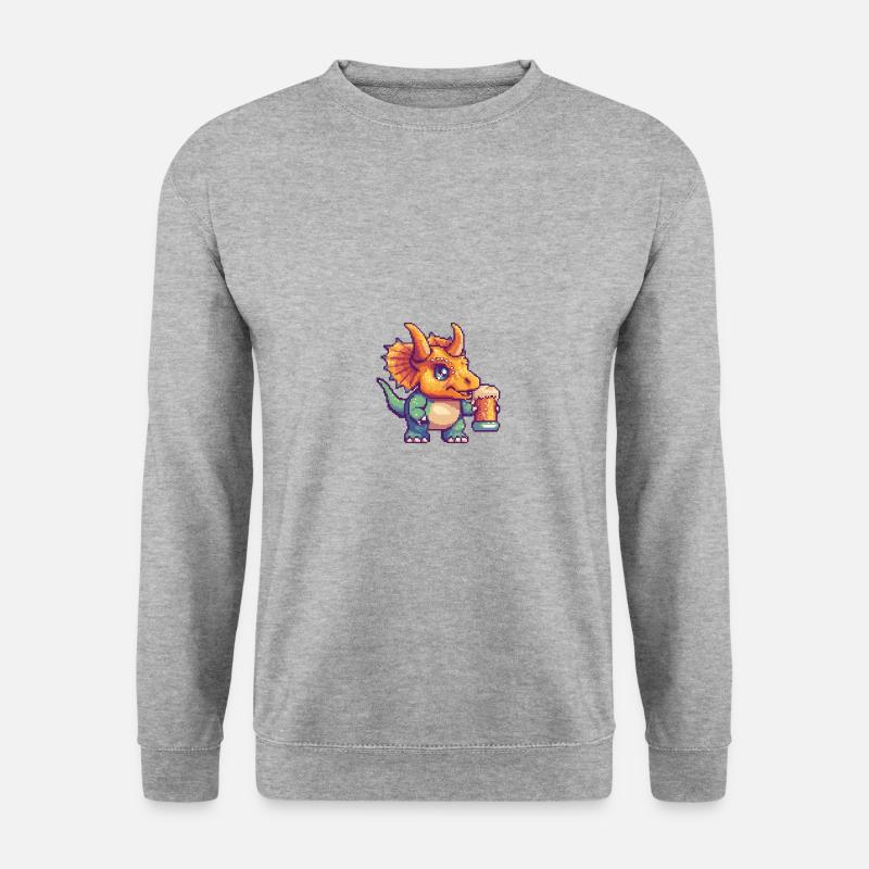 Dinosaurier triceratops Bier Pixel - Unisex Pullover - Weißgrau meliert
