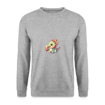 Dinosaur Stegosaurus Beer Pixel - Unisex Sweatshirt - salt & pepper - Front - Alina (178cm) & Michal (187cm)