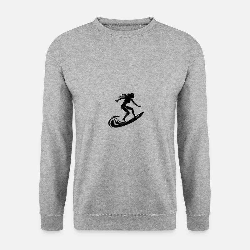 Surfer Frau Silhouette - Unisex Pullover - Weißgrau meliert
