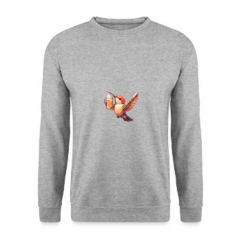 Kolibri Vogel Bier Pixel - Unisex Pullover - Weißgrau meliert - Vorne - Alina (178cm) & Michal (187cm)