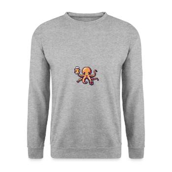 Oktopus Bier Pixel - Unisex Pullover - Weißgrau meliert - Vorne - Alina (178cm) & Michal (187cm)