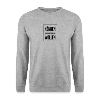 Können kommt von Wollen - Unisex Pullover - Weißgrau meliert - Vorne - Alina (178cm) & Michal (187cm)