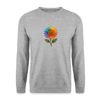Rainbow Sunflower – Farbenfrohes Blumendesign mit - Unisex Pullover - Weißgrau meliert - Vorne - Alina (178cm) & Michal (187cm)