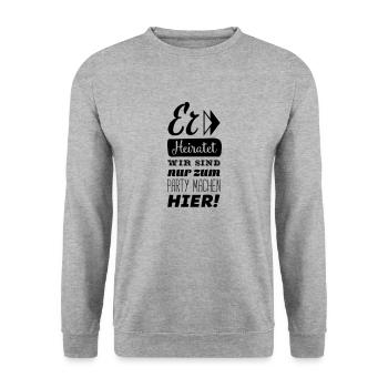 er heiratet wir hier - Unisex Pullover - Weißgrau meliert - Vorne - Alina (178cm) & Michal (187cm)