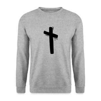 Jesus Kreuz Gott Kirche - Unisex Pullover - Weißgrau meliert - Vorne - Alina (178cm) & Michal (187cm)