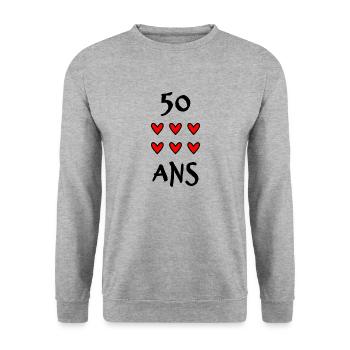 50 ANS. 50e ANNIVERSAIRE. ANNIVERSAIRE 50 ANS - Sweat-shirt Unisexe - gris chiné - Devant - Alina (178cm) & Michal (187cm)