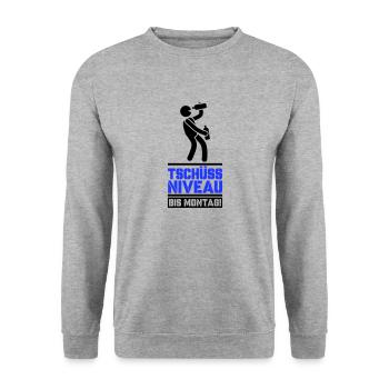 tschüss niveau bis montag - Unisex Pullover - Weißgrau meliert - Vorne - Alina (178cm) & Michal (187cm)