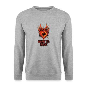 Born To Rock Herz - Unisex Pullover - Weißgrau meliert - Vorne - Alina (178cm) & Michal (187cm)