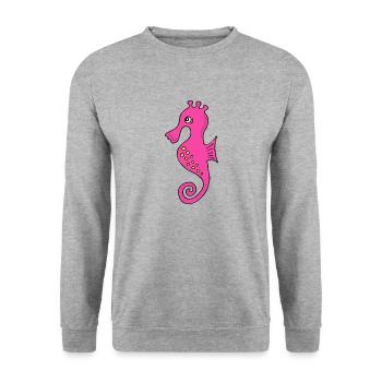 Süße Ozeantiere – Lustiges Cartoon-Seepferdchen - Unisex Pullover - Weißgrau meliert - Vorne - Alina (178cm) & Michal (187cm)
