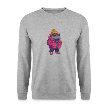 Nilpferd Cool Comic - Unisex Pullover - Weißgrau meliert - Vorne - Alina (178cm) & Michal (187cm)