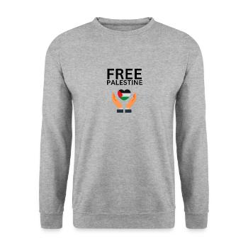 Free Palestine - Unisex Pullover - Weißgrau meliert - Vorne - Alina (178cm) & Michal (187cm)