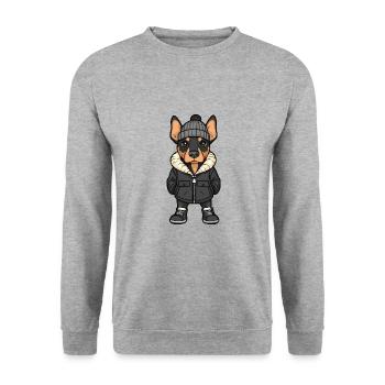 Doberman Hund Winter - Unisex Pullover - Weißgrau meliert - Vorne - Alina (178cm) & Michal (187cm)