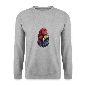 Hahn Kopf Cool - Unisex Pullover - Weißgrau meliert - Vorne - Alina (178cm) & Michal (187cm)