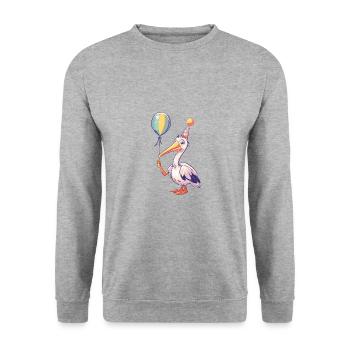 Bande dessinée d’anniversaire d’oiseau pélican - Sweat-shirt Unisexe - gris chiné - Devant - Alina (178cm) & Michal (187cm)