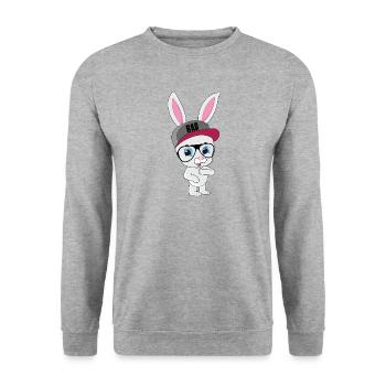 Lapin cool avec capuchon et lunettes - Sweat-shirt Unisexe - gris chiné - Devant - Alina (178cm) & Michal (187cm)