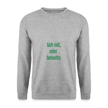 Geh mit oder beiseite - Unisex Pullover - Weißgrau meliert - Vorne - Alina (178cm) & Michal (187cm)